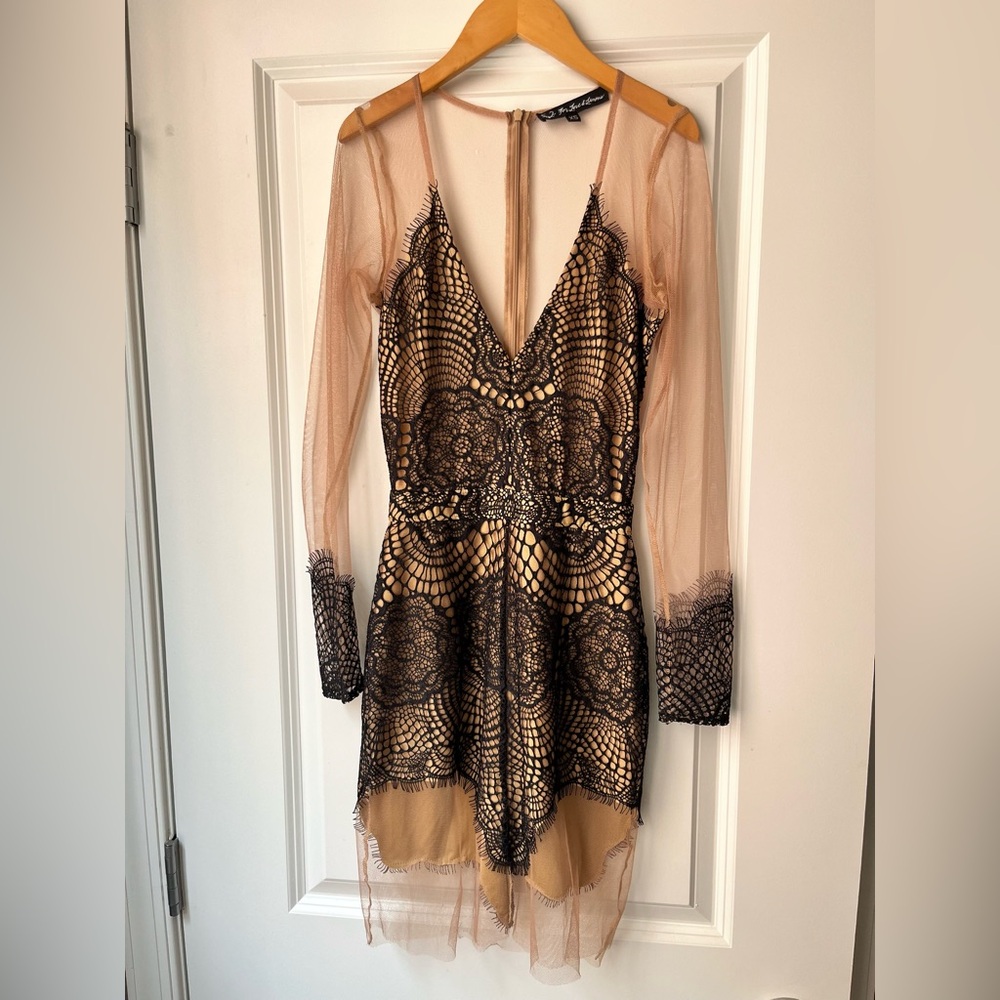 For Love And Lemons Black and Tan Mini Dress